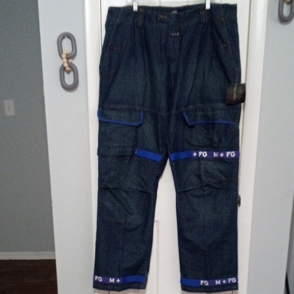 New MARITHE FRANCOIS GIRBAUD Dark Blue Indigo Denim Adjustable Cargo Jean Pants